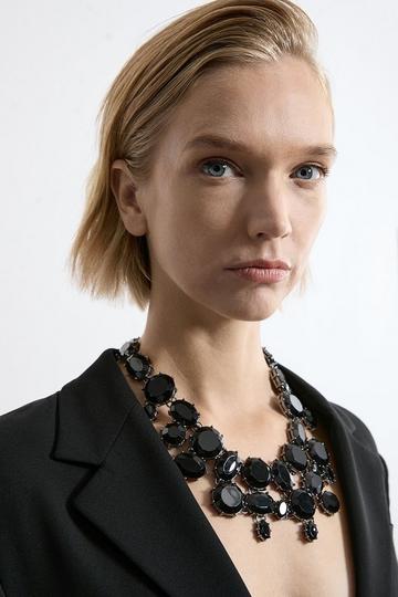 Crystal Detail Scatter Statement Necklace black