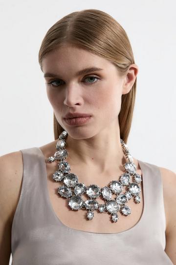 Crystal Detail Scatter Statement Necklace silver