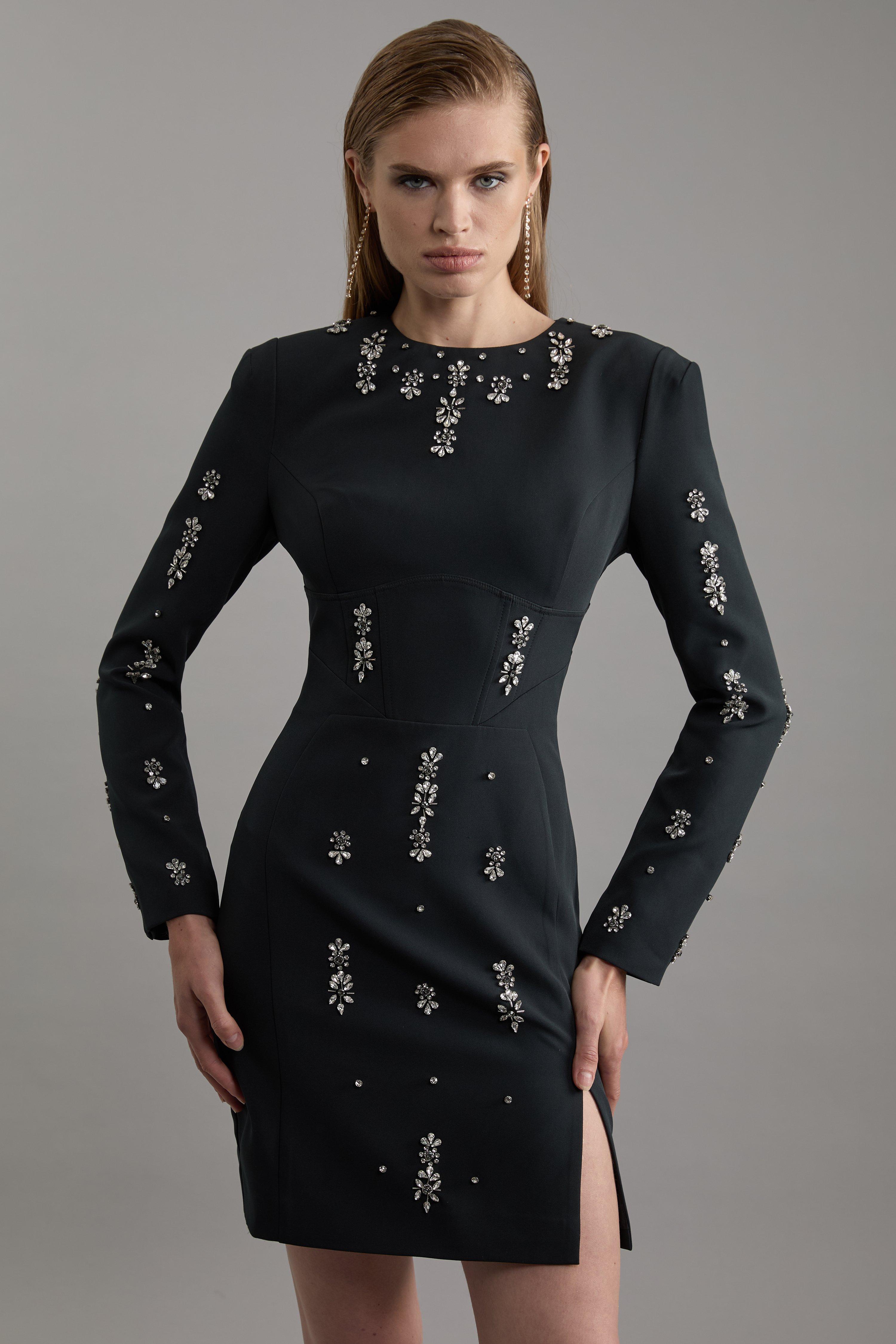 Tall Crystal Embellished Corset Detail Woven Mini Dress