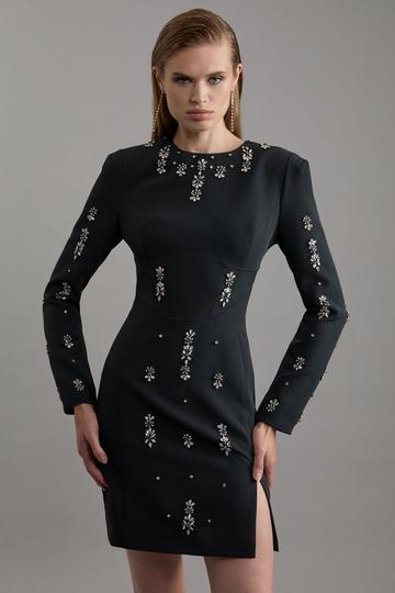 Tall Crystal Embellished Corset Detail Woven Mini Dress black