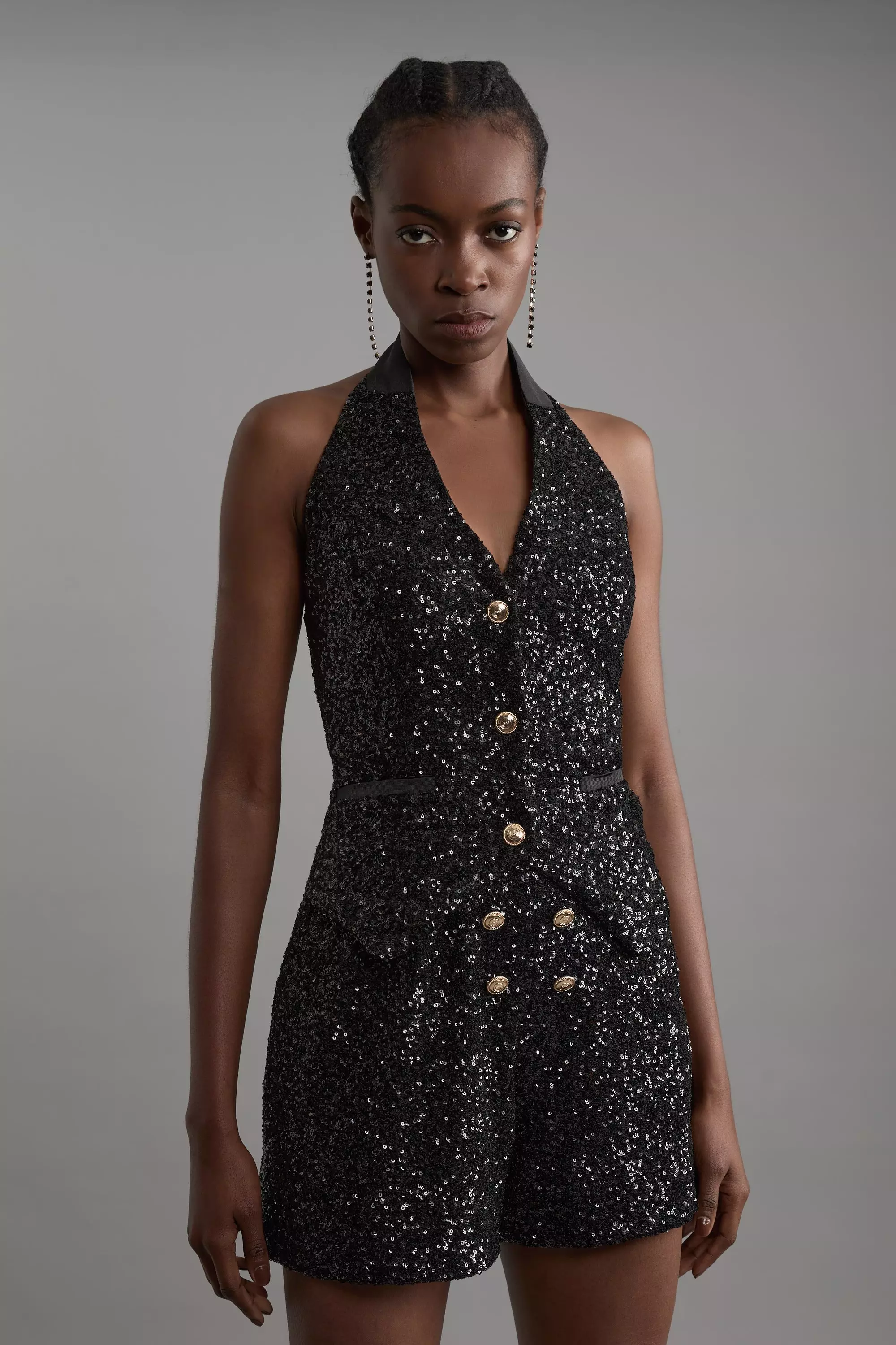 Tall Sequin Halter Neck Vest Karen Millen