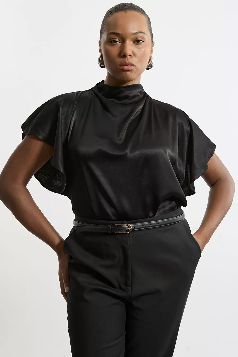 Black satin blouse plus size online