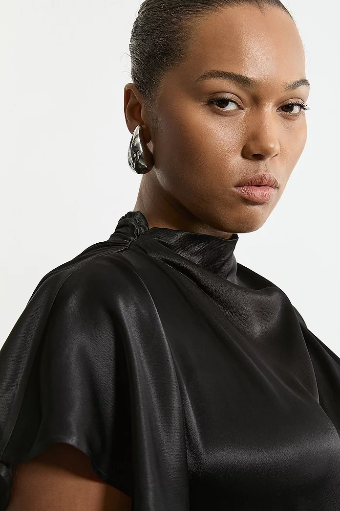 Plus Size Viscose Satin High Neck Woven Blouse | Karen Millen Plus Size Viscose Satin High Neck Woven Blouse | Karen Millen