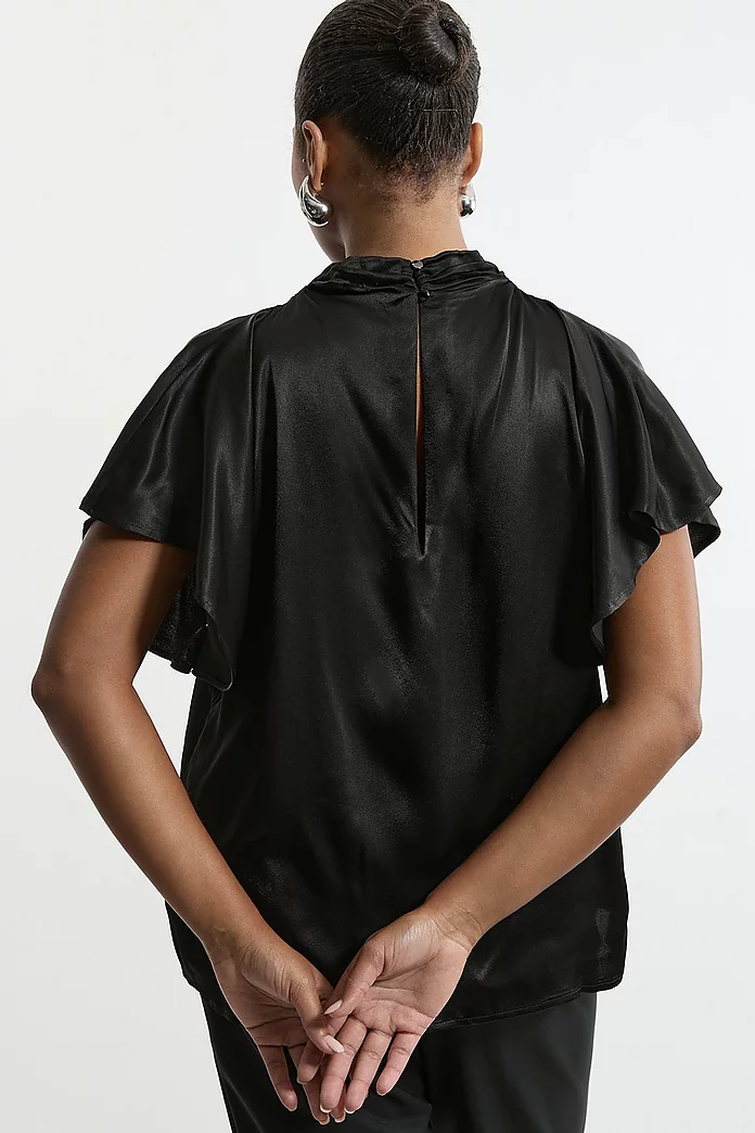 Plus Size Viscose Satin High Neck Woven Blouse | Karen Millen Plus Size Viscose Satin High Neck Woven Blouse | Karen Millen