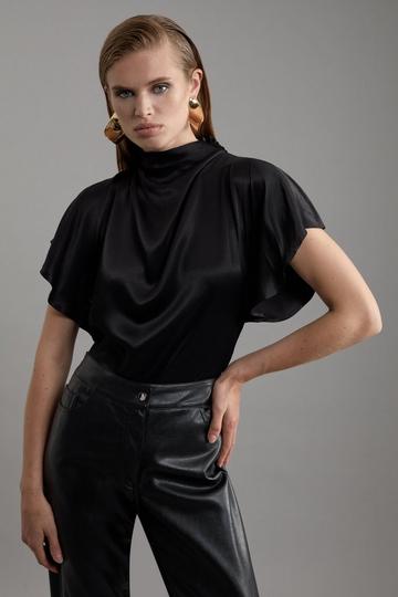 Tall Viscose Satin High Neck Woven Blouse black