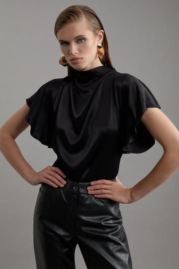 Viscose Satin High Neck Woven Blouse black