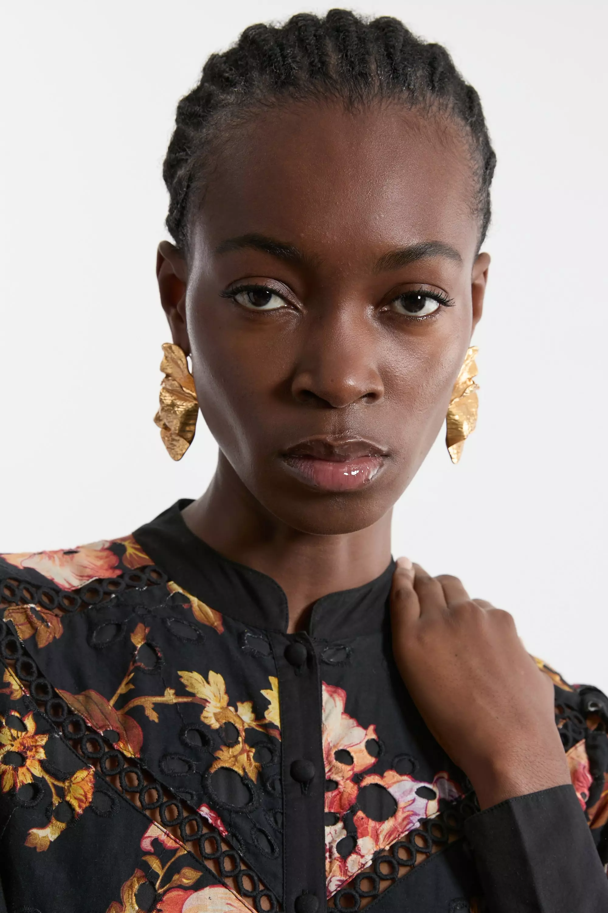 Printed Eyelet Woven Midi Dress With Guipure Trim | Karen Millen