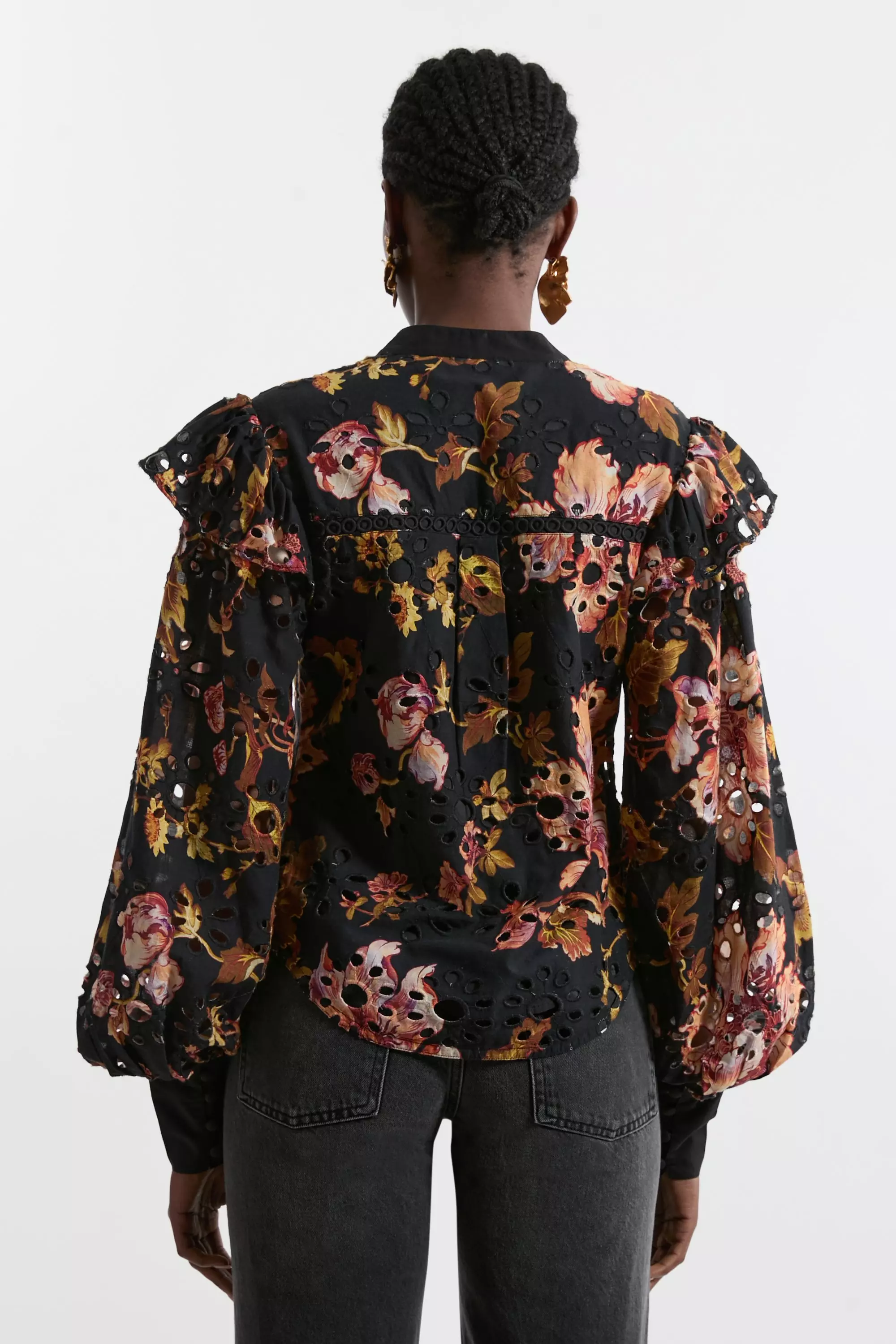 Floral Tall Printed Broderie Woven Blouse With Guipure Trim   alternative image