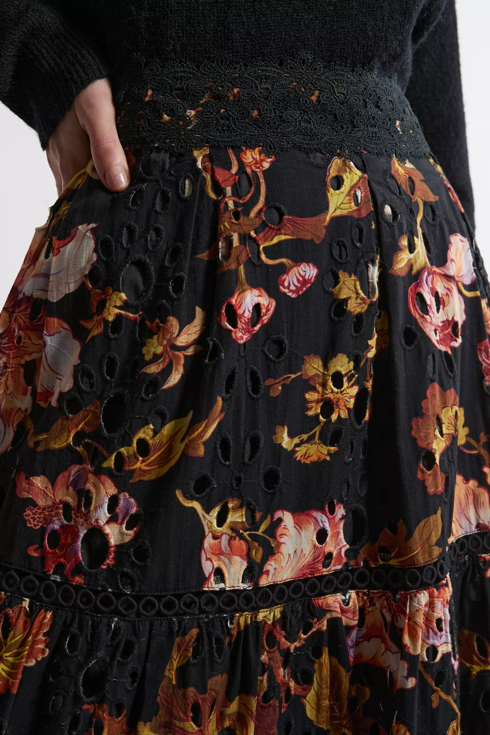 【送料&関税込】Golden  Midi Circle Skirt Michael Kors Collection - Broderie Anglaise White Cotton