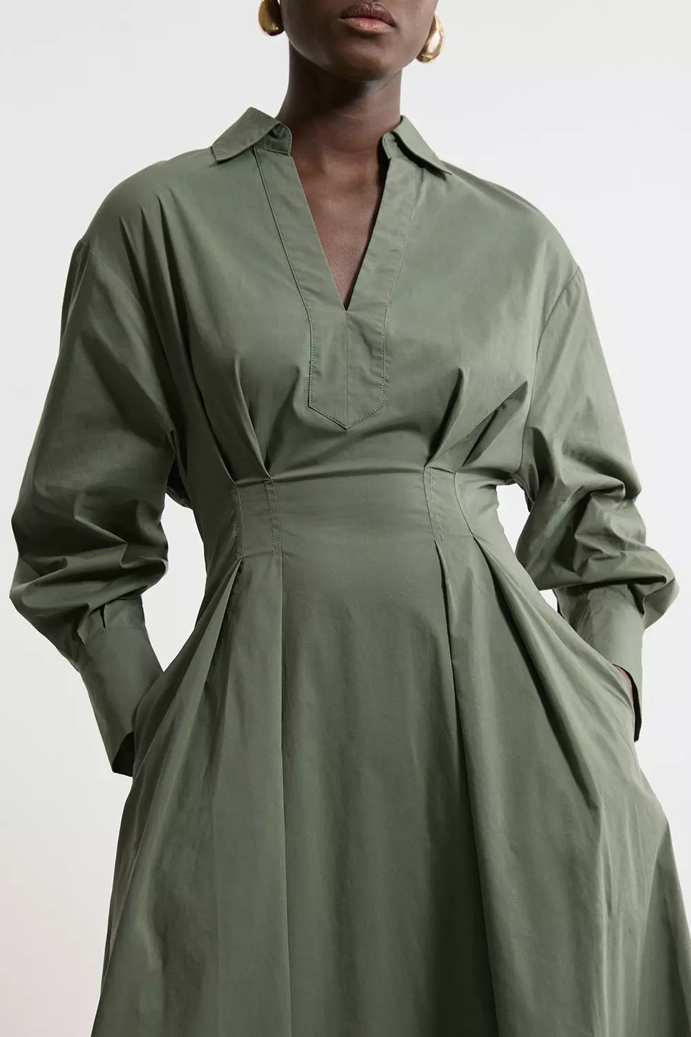 Poplin Balloon Sleeve Woven Shirt Dress | Karen Millen