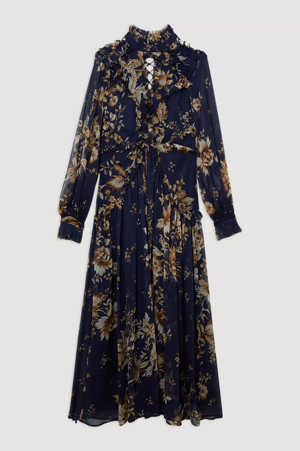 Lydia Millen Tall Floral Ruffle Chiffon Maxi Dress | Karen