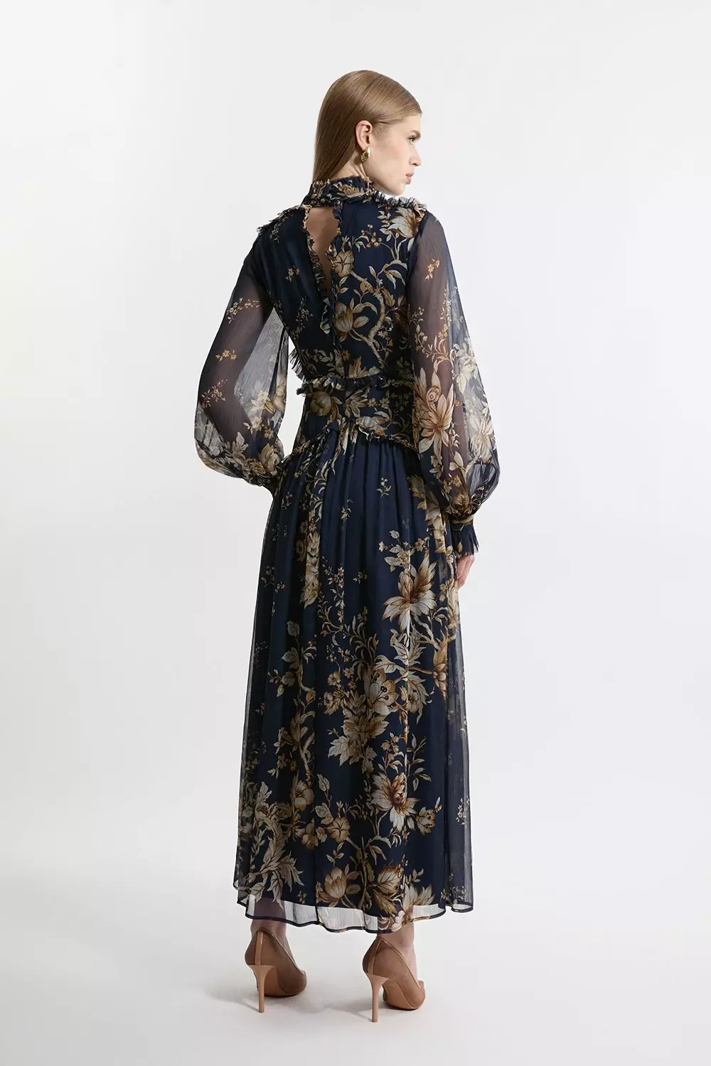 Karen Millen★リディア フローラル フリル シフォン ドレス Lydia Millen Tall Floral Ruffle Chiffon Maxi Dress | Karen