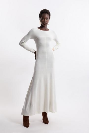 Wool Cashmere Knit Ballet Maxi Dress ivory