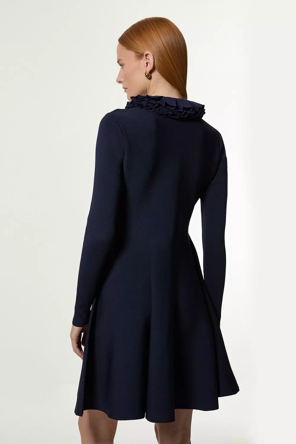 Military Trim Woven Collar Knit Skater Dress | Karen Millen