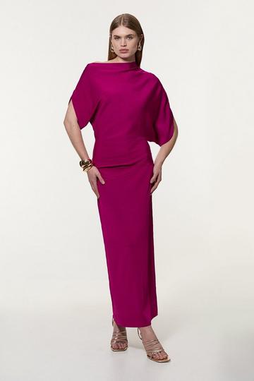 Slinky Viscose Knit Dropped Waist Asymmetric Midaxi Dress magenta