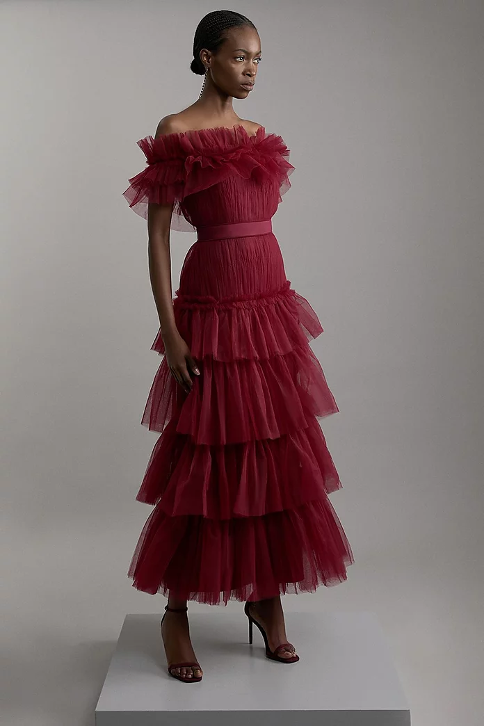 Tulle Layered Off The Shoulder Prom Dress | Karen Millen Tulle Layered Off The Shoulder Prom Dress | Karen Millen