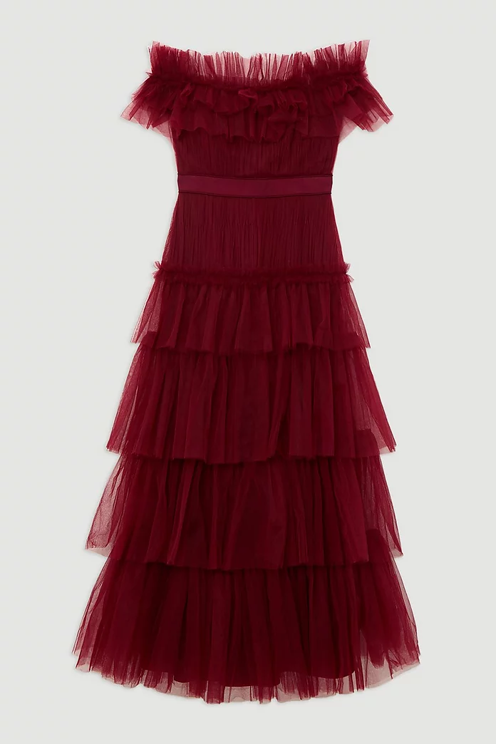 Tulle Layered Off The Shoulder Prom Dress | Karen Millen Tulle Layered Off The Shoulder Prom Dress | Karen Millen