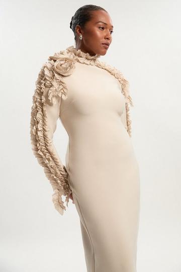 Plus Size Figure Form Bandage Knit Rosette Detail Midi Dress neutral