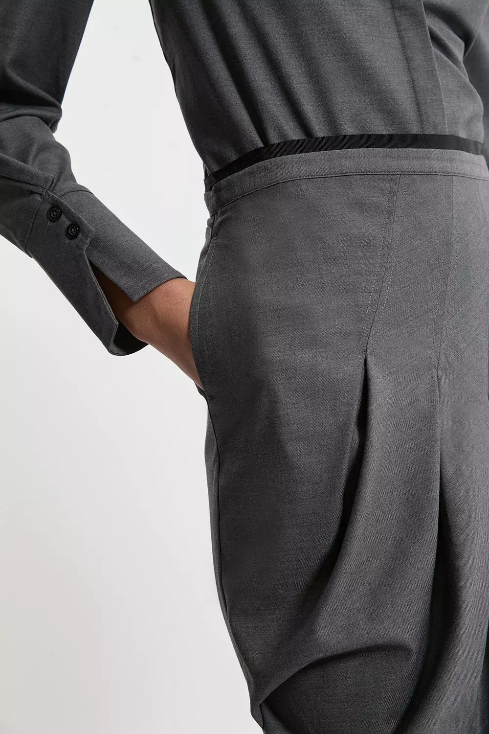 Wool Blend Pleated Detail Tailored Midi Skirt | Karen Millen