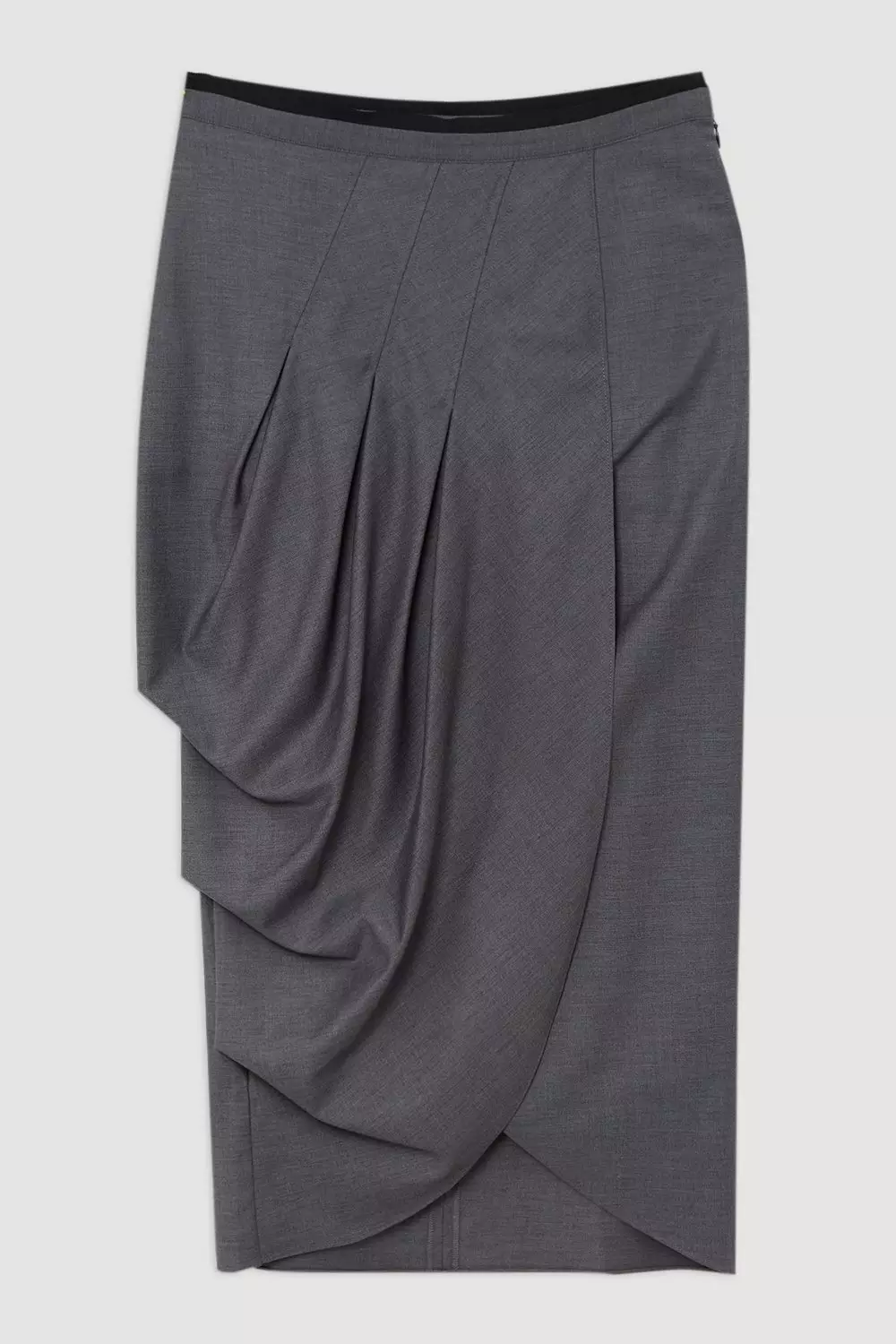 ★CRANK★LAYERED WOOL PLEATS SKIRT_GREY★正規品/韓国直送料込 Wool Blend Pleated Detail Tailored Midi Skirt | Karen Millen