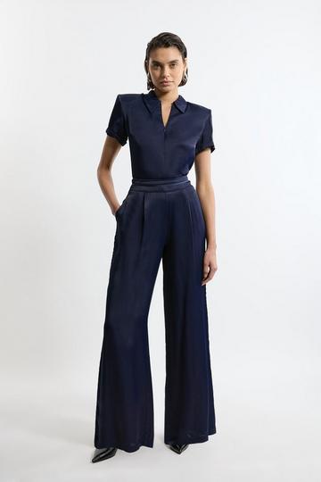 Viscose Satin Wide Leg Trouser navy