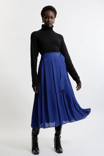 Blue Georgette Woven Pleated Midaxi Skirt