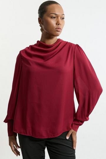 Plus Size Georgette Woven Long Sleeved Blouse wine