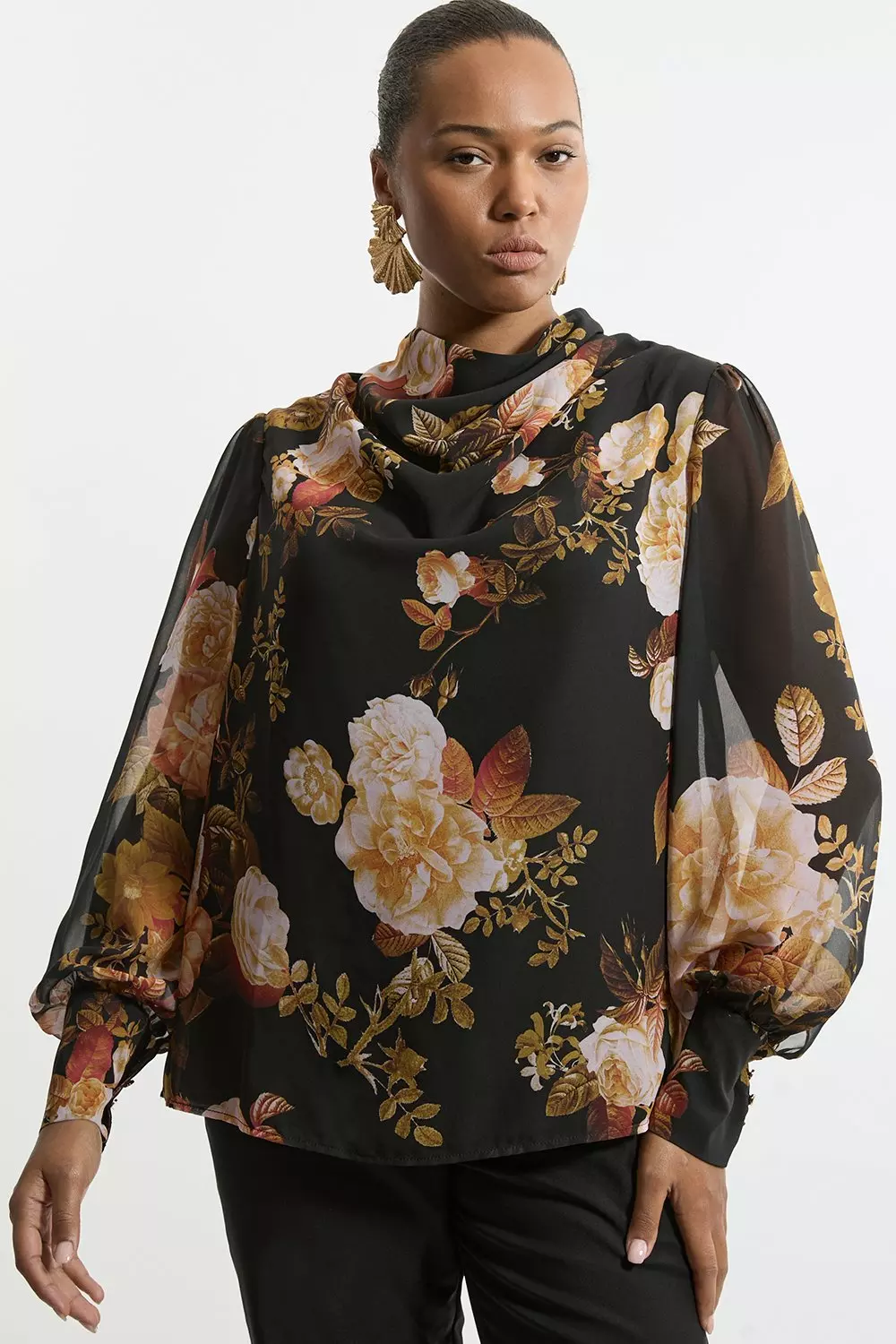 Plus Size Floral Georgette Balloon Sleeve Blouse Karen Millen