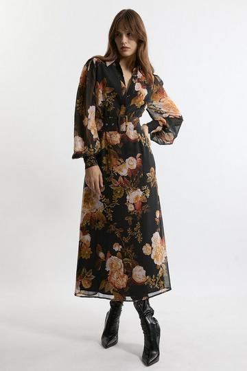 Floral Georgette Maxi Shirt Dress floral