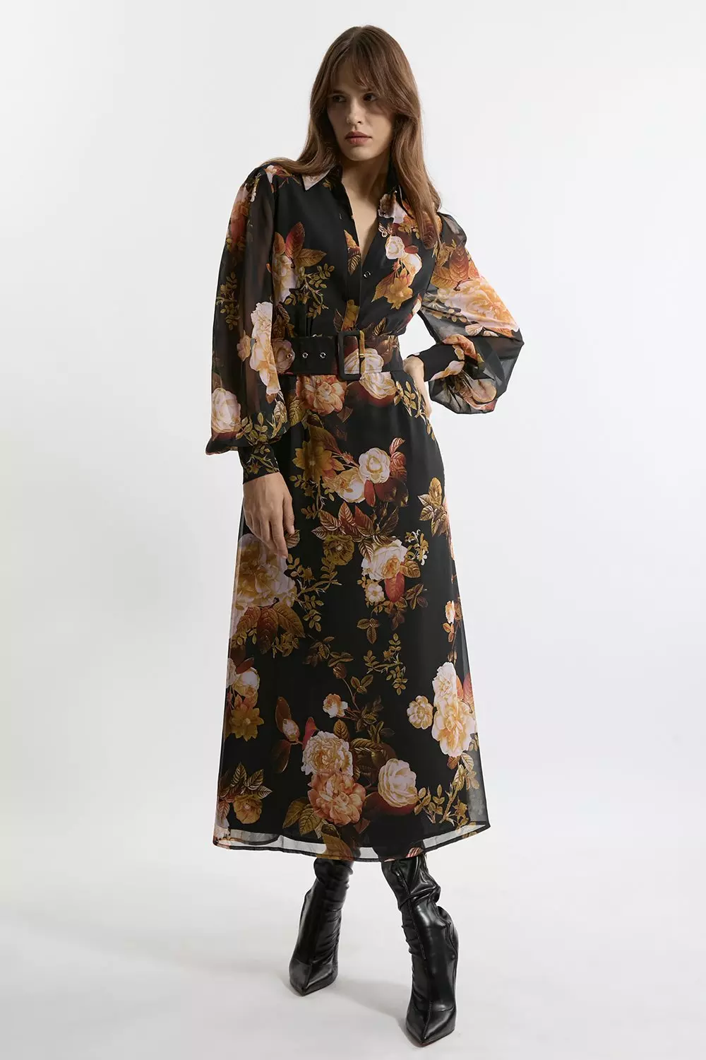 【Karen Millen】ストライプ コットン ロゼッタ シャツマキシ bkk24396_mono_xl?pdp.template
