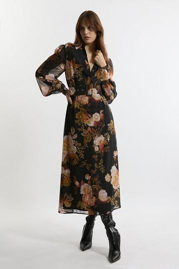 Petite Floral Georgette Maxi Shirt Dress floral