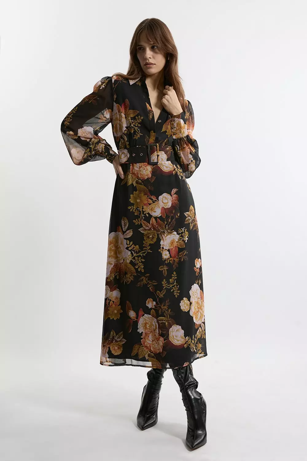 Petite Floral Georgette Maxi Shirt Dress Karen Millen