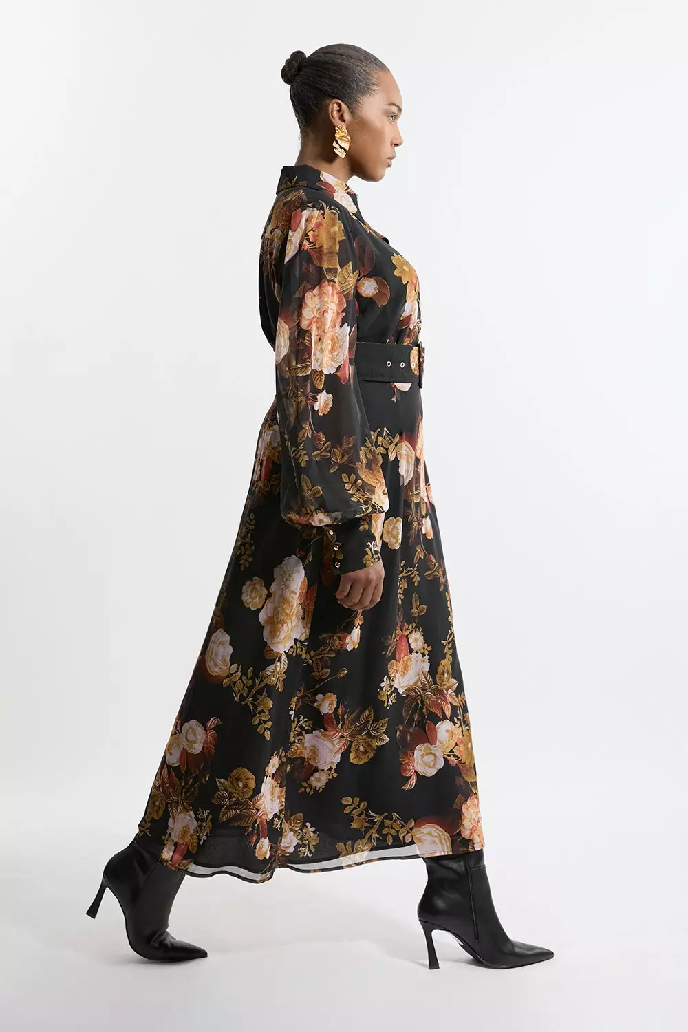 Black floral maxi shirt dress hotsell