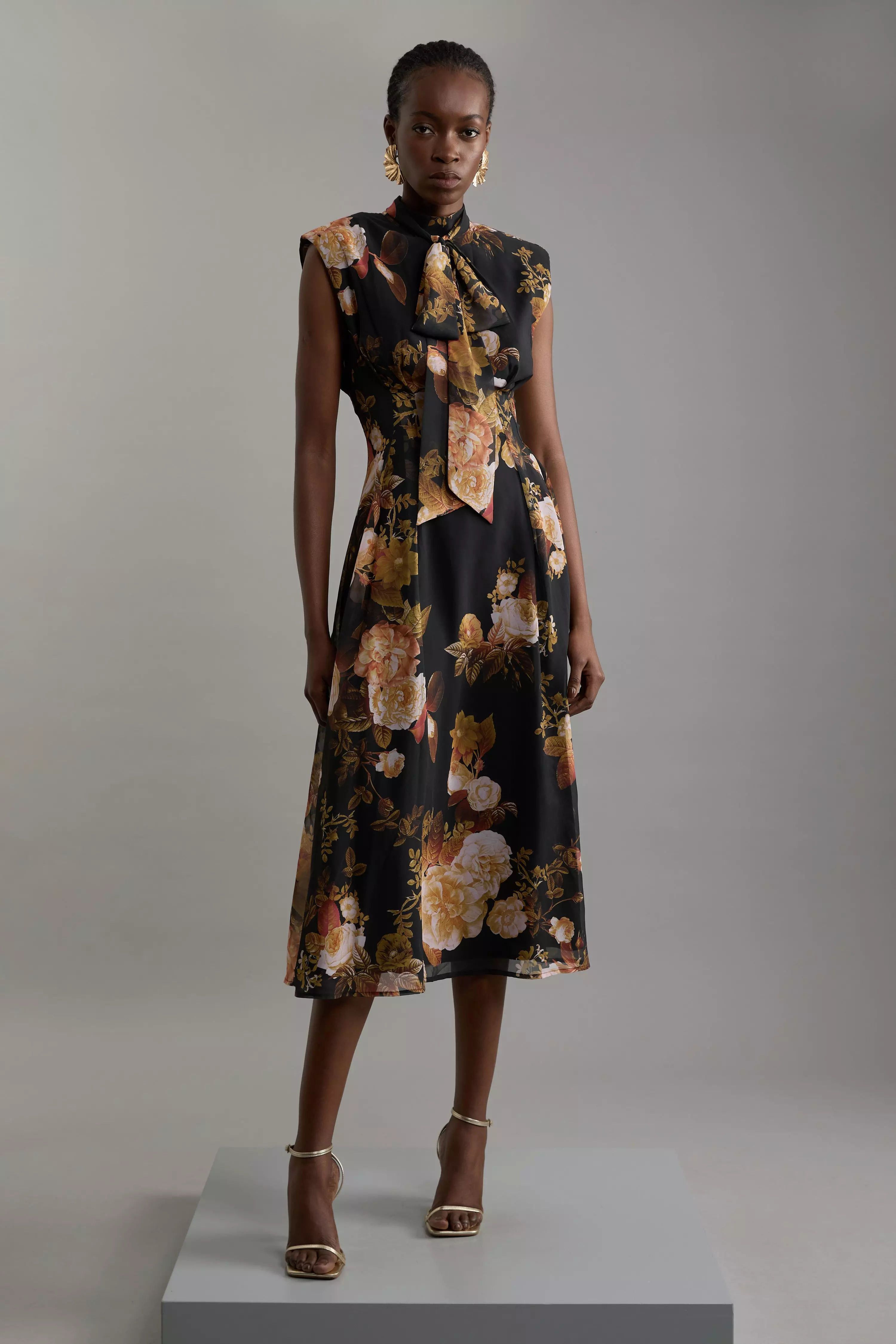 Petite Floral Georgette Woven Tie Midi Dress Karen Millen