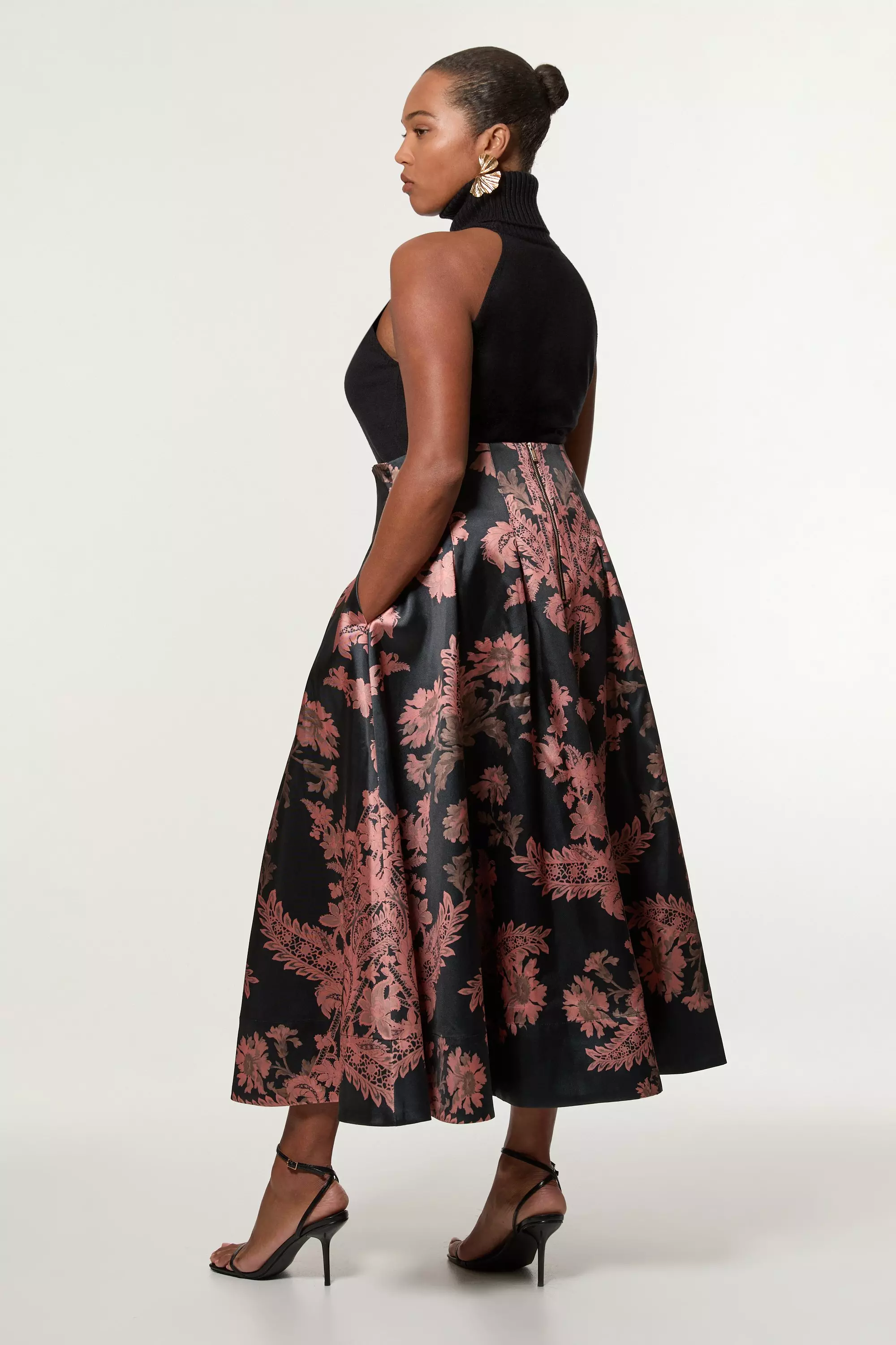 Plus Size Jacquard Woven Floral Maxi Skirt | Karen Millen