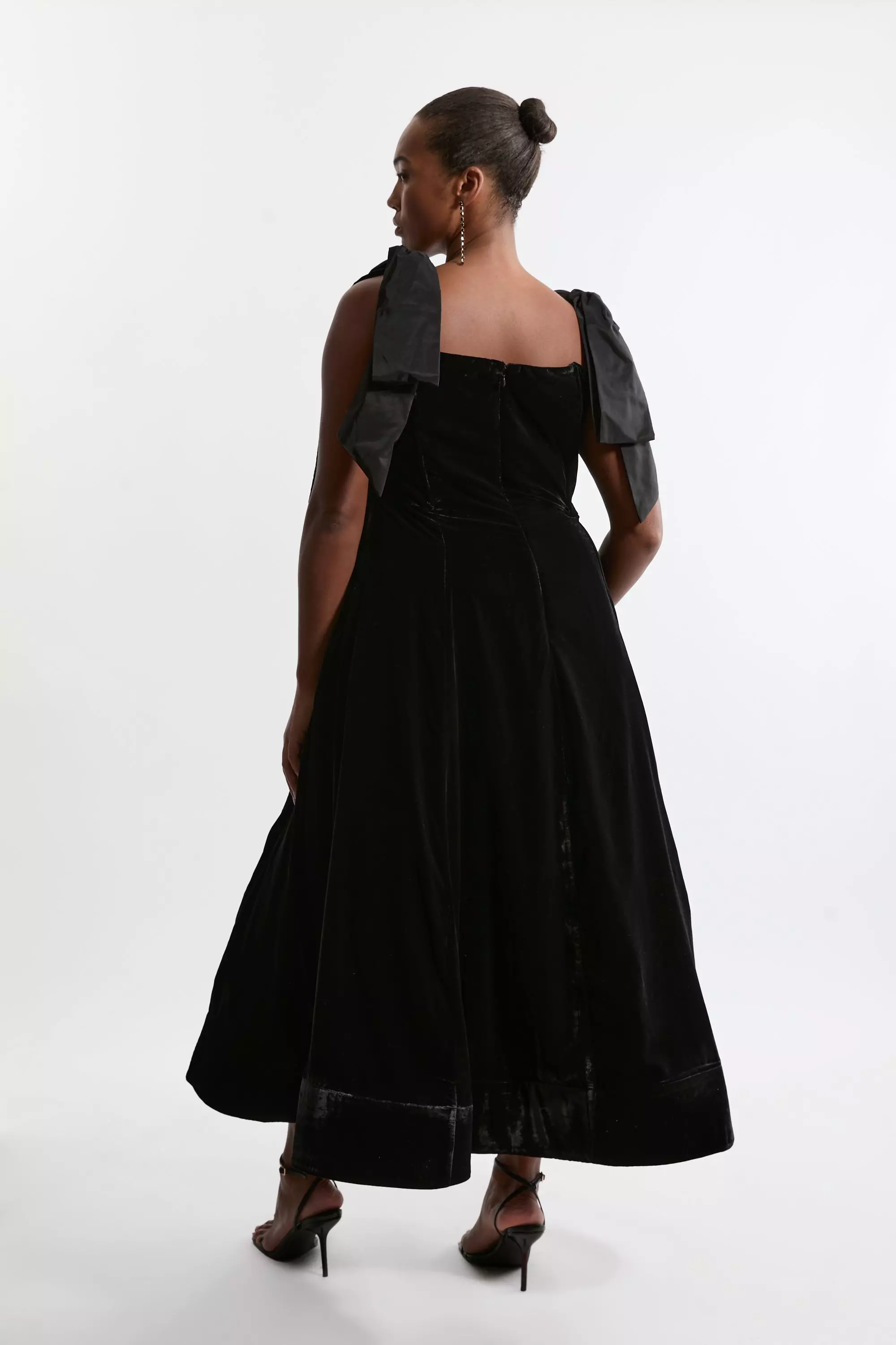 Lydia Millen Plus Size Velvet Bardot Woven Prom Midaxi Dress With Taffeta Bow Karen Millen