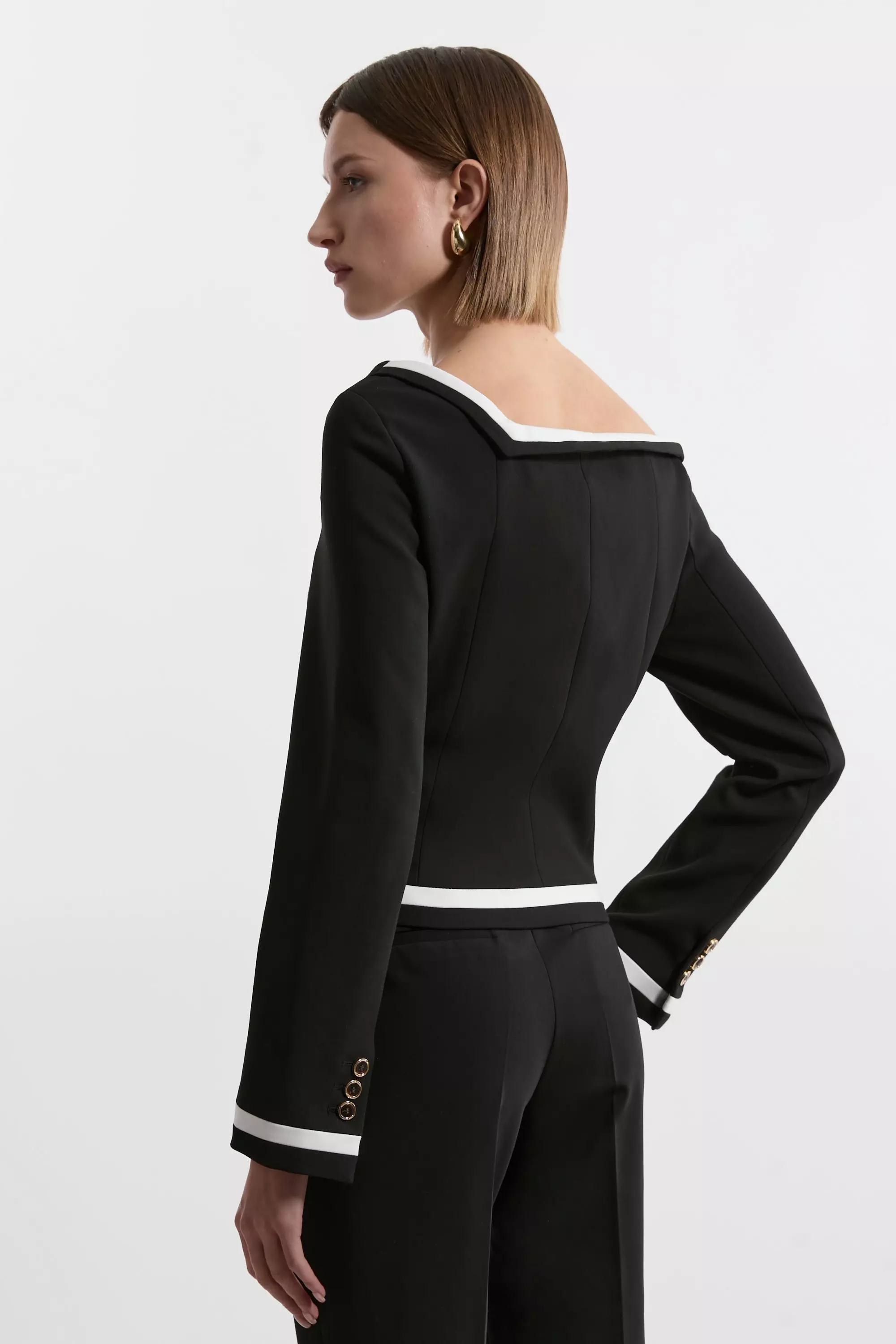 Black Petite Compact Stretch Contrast Tipped Asymmetric Jacket alternative image