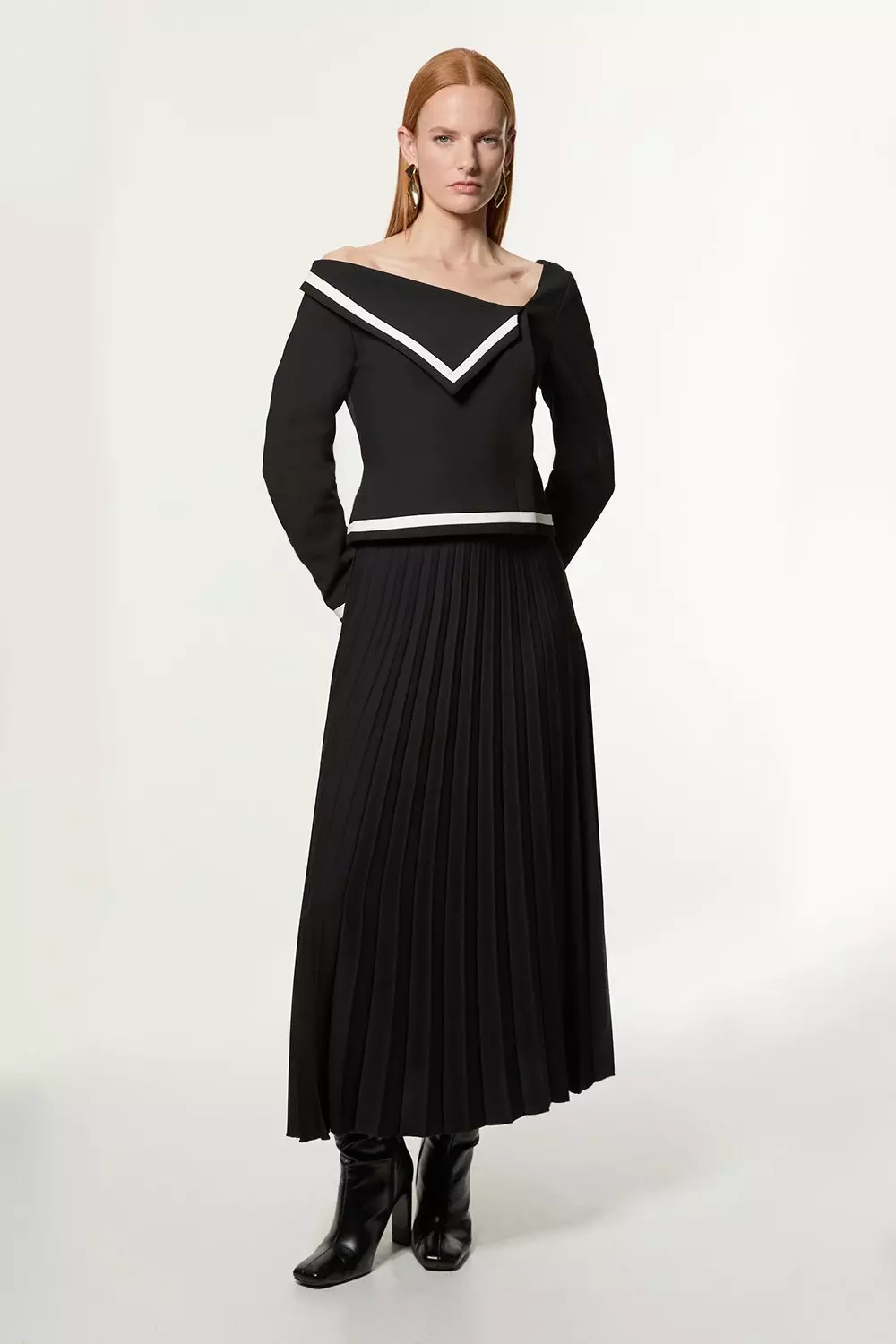Mono Petite Compact Stretch Asymmetric Neck Color Block Pleated Tailored Midaxi Dress alternative image