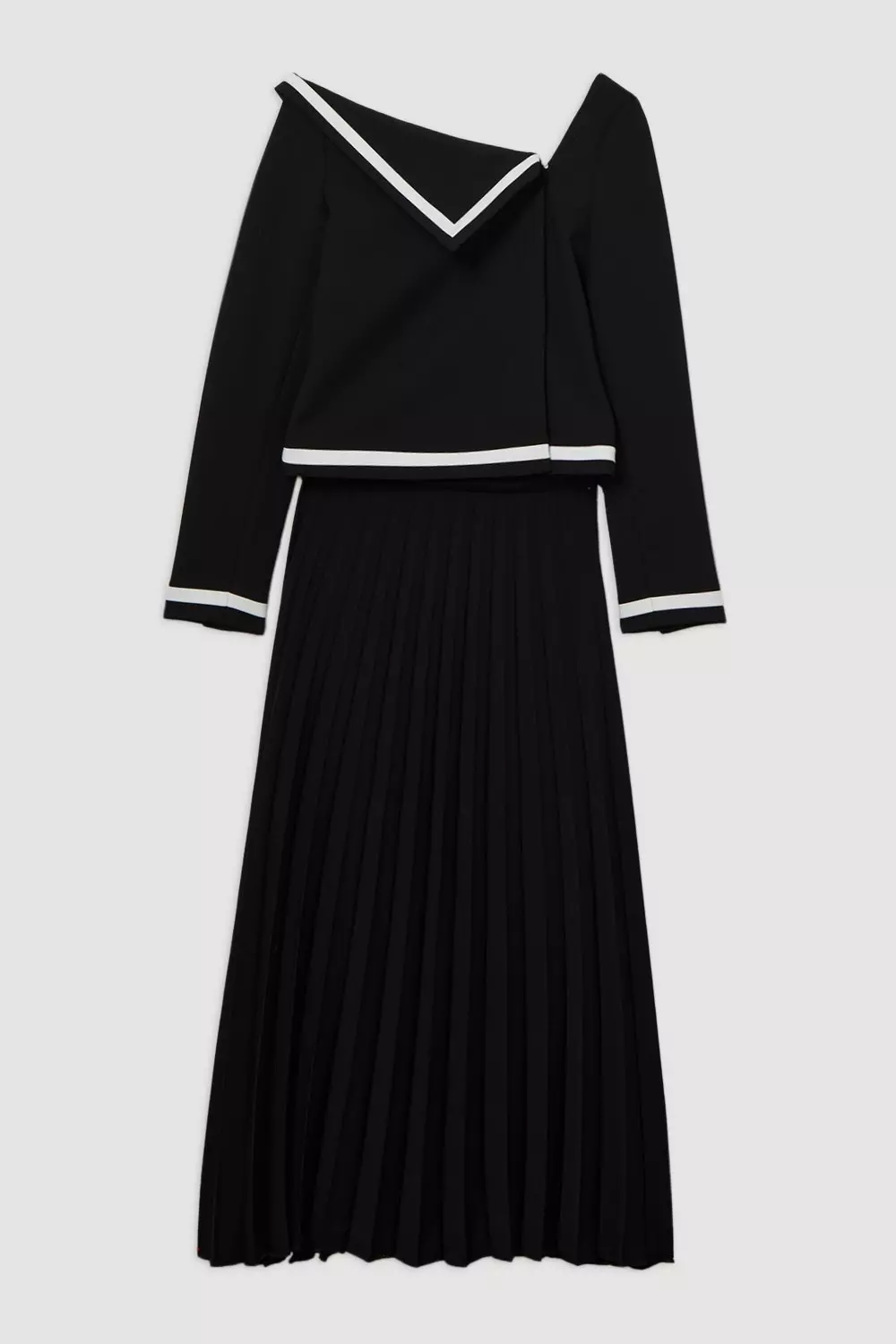 Mono Petite Compact Stretch Asymmetric Neck Color Block Pleated Tailored Midaxi Dress alternative image