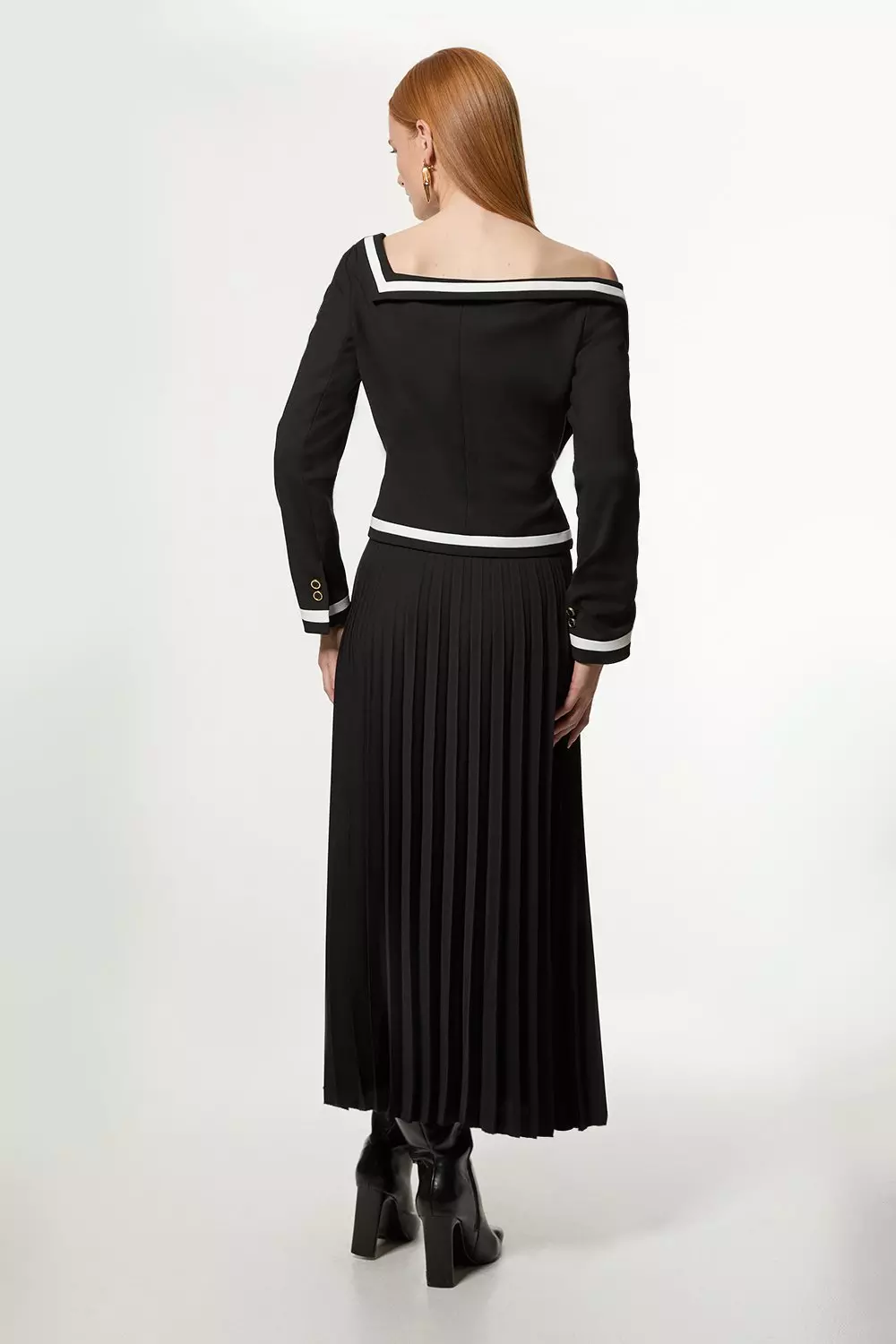 Mono Petite Compact Stretch Asymmetric Neck Color Block Pleated Tailored Midaxi Dress alternative image