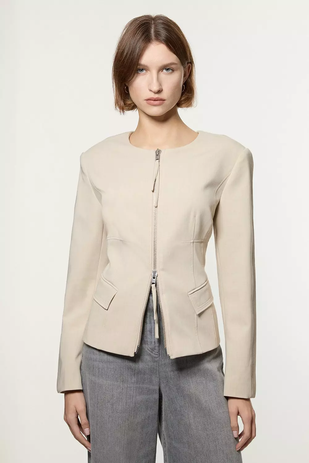 Black Tailored Viscose Zip Through Multi Stitch Jacket alternative image