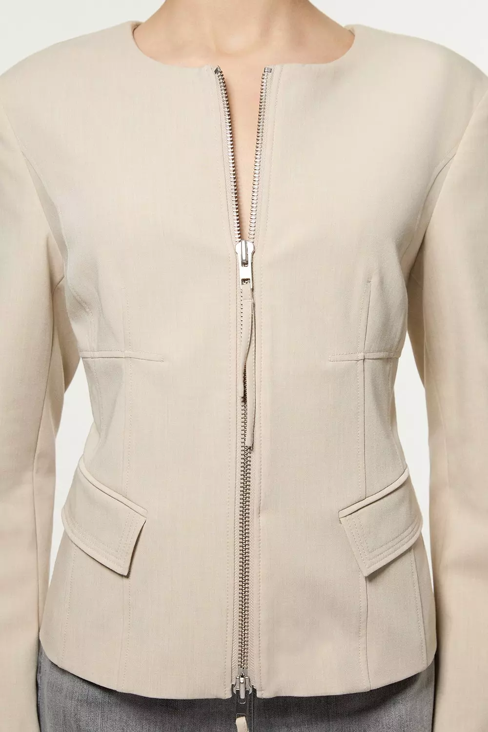 Black Tailored Viscose Zip Through Multi Stitch Jacket alternative image