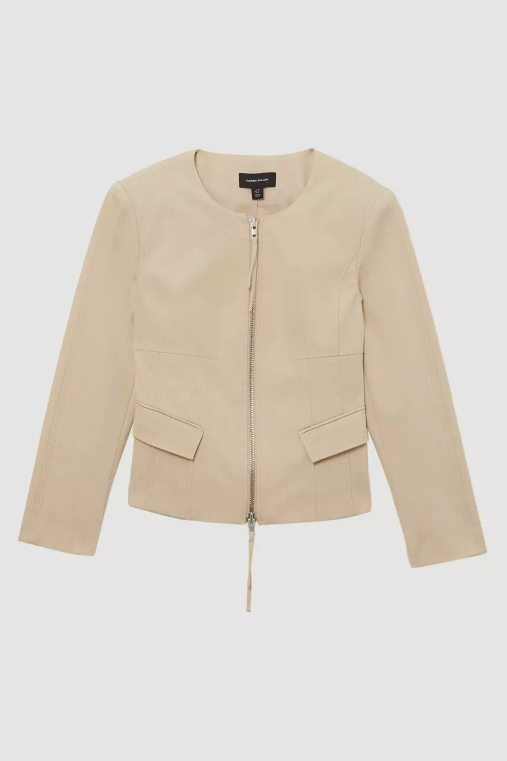 Black Tailored Viscose Zip Through Multi Stitch Jacket alternative image