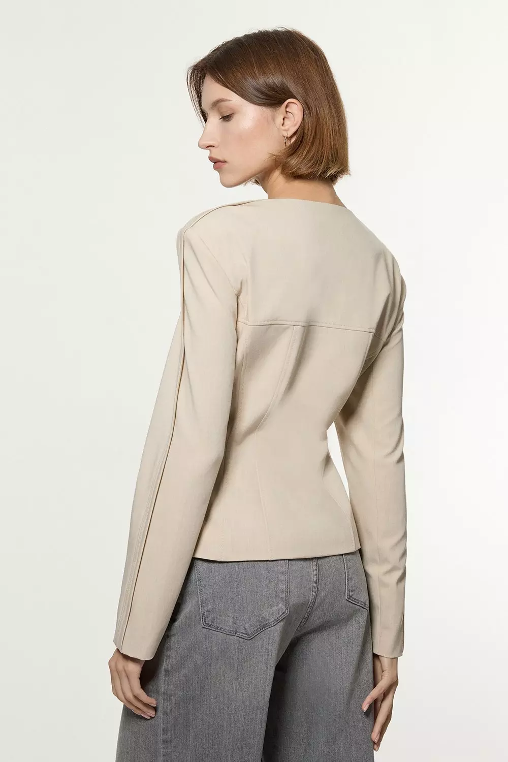 Black Tailored Viscose Zip Through Multi Stitch Jacket alternative image