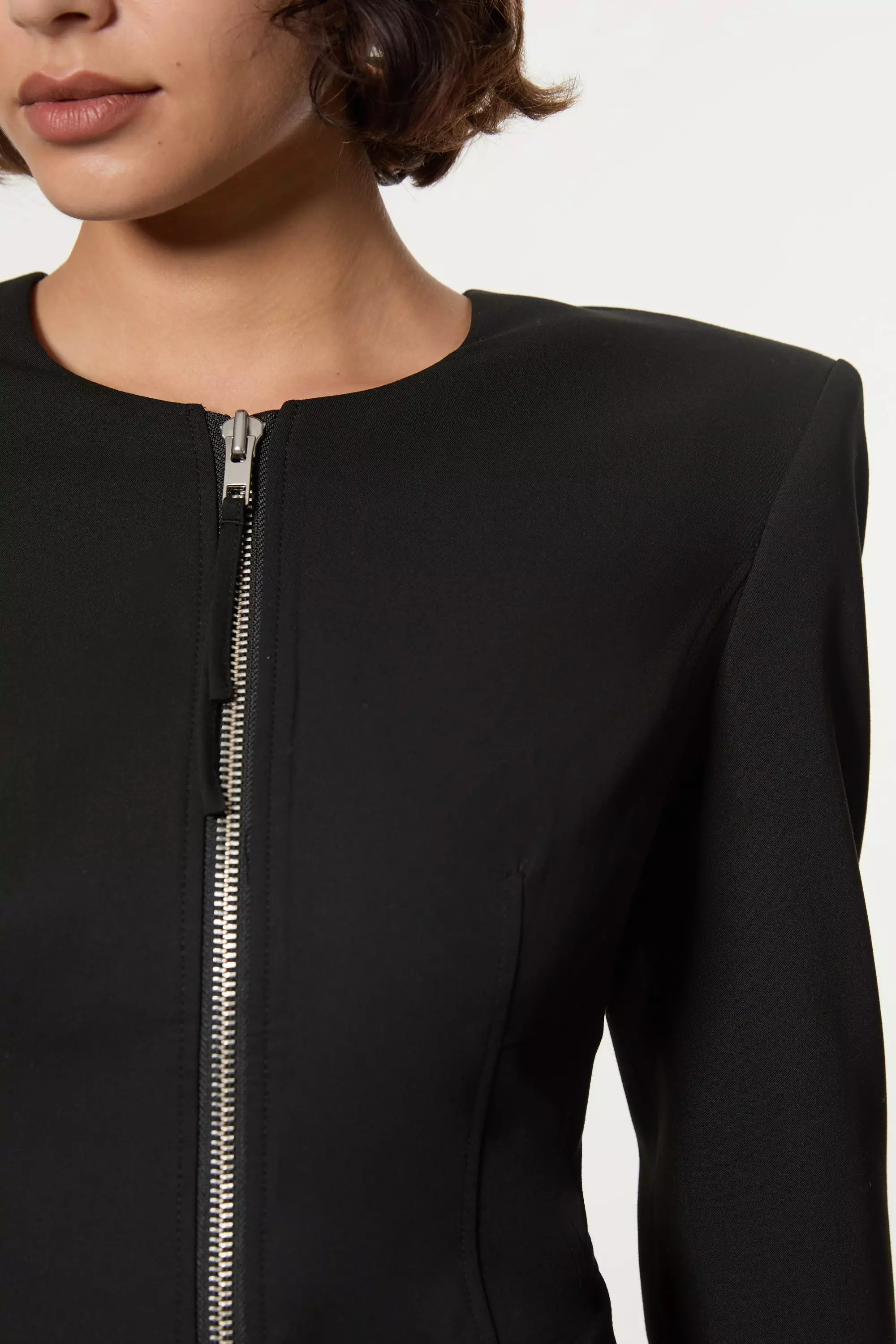 Black Tailored Viscose Zip Through Multi Stitch Mini Dress alternative image