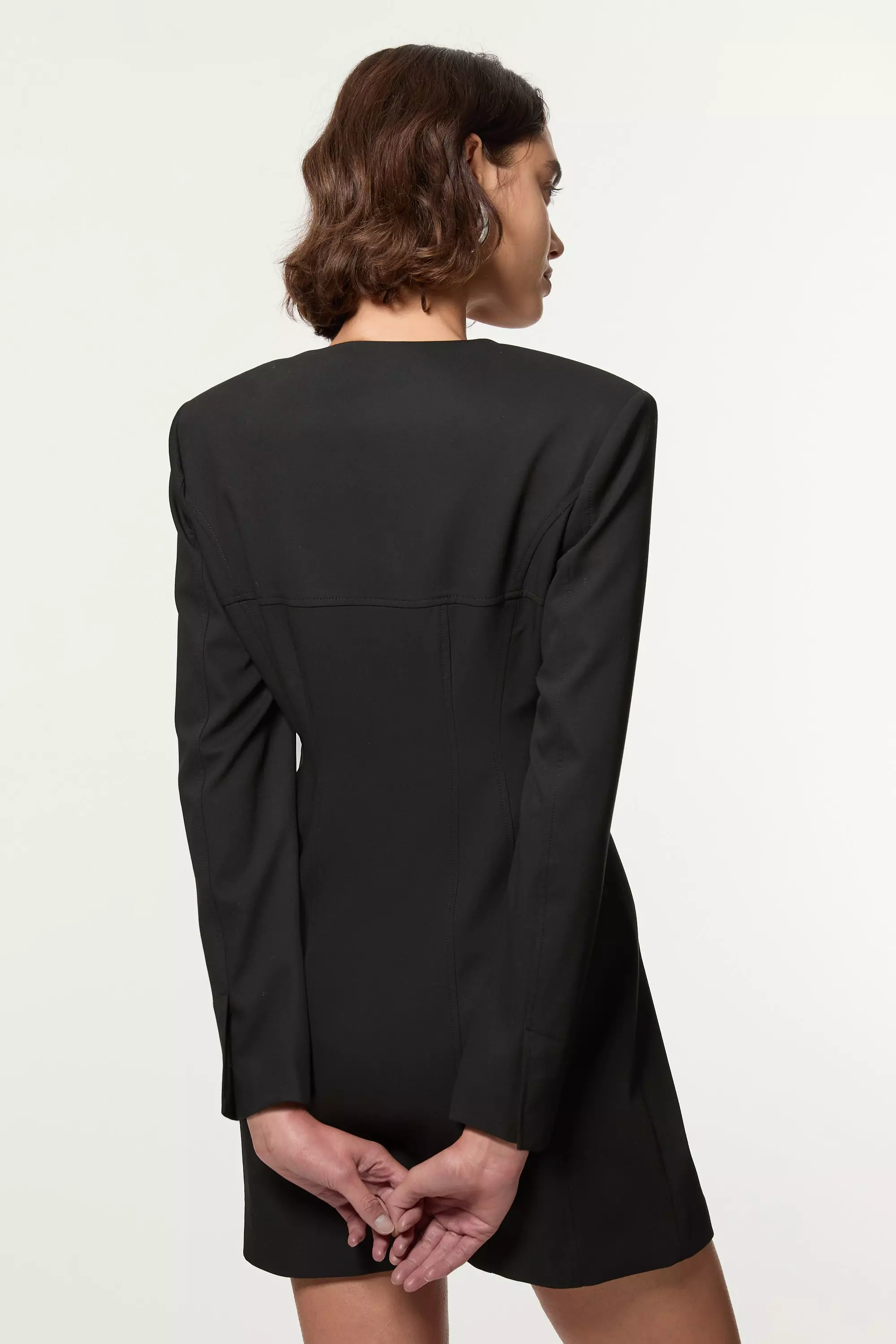 Black Tailored Viscose Zip Through Multi Stitch Mini Dress alternative image