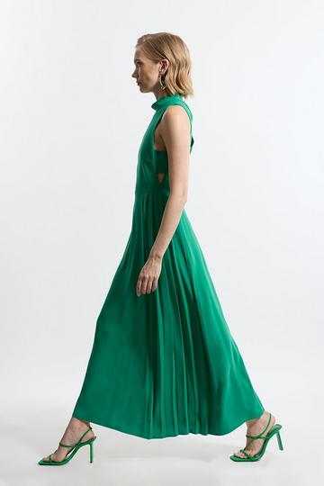 Green Soft Tailored Pleated Panel Midaxi Dress