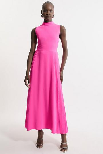 Soft Tailored Pleated Panel Midaxi Dress hot pink