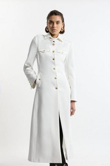 Compact Stretch Military Tailored Maxi Coat ivory