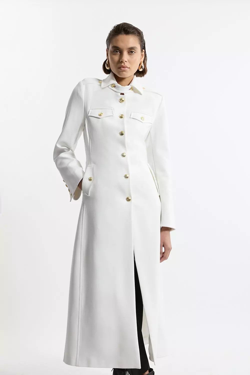 Compact Stretch Military Tailored Maxi Coat Karen Millen